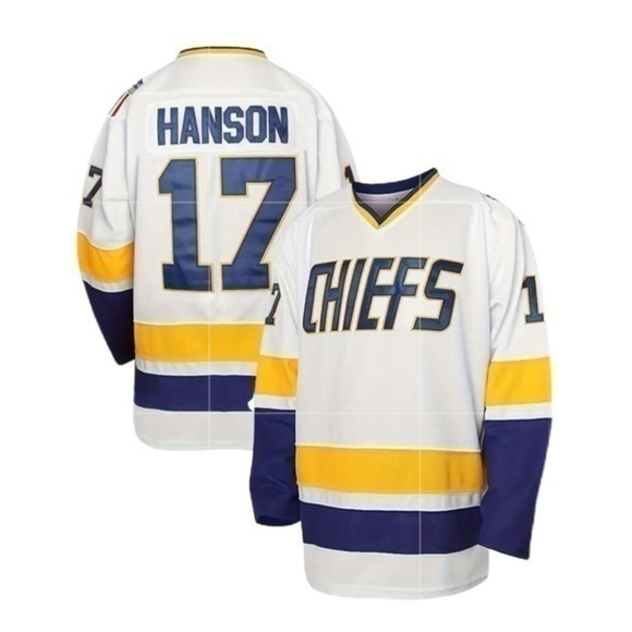 Men's Classic White #17 “Slap Shot” Inspired Hockey Jersey - Size XL - NWT - Picture 1 of 8